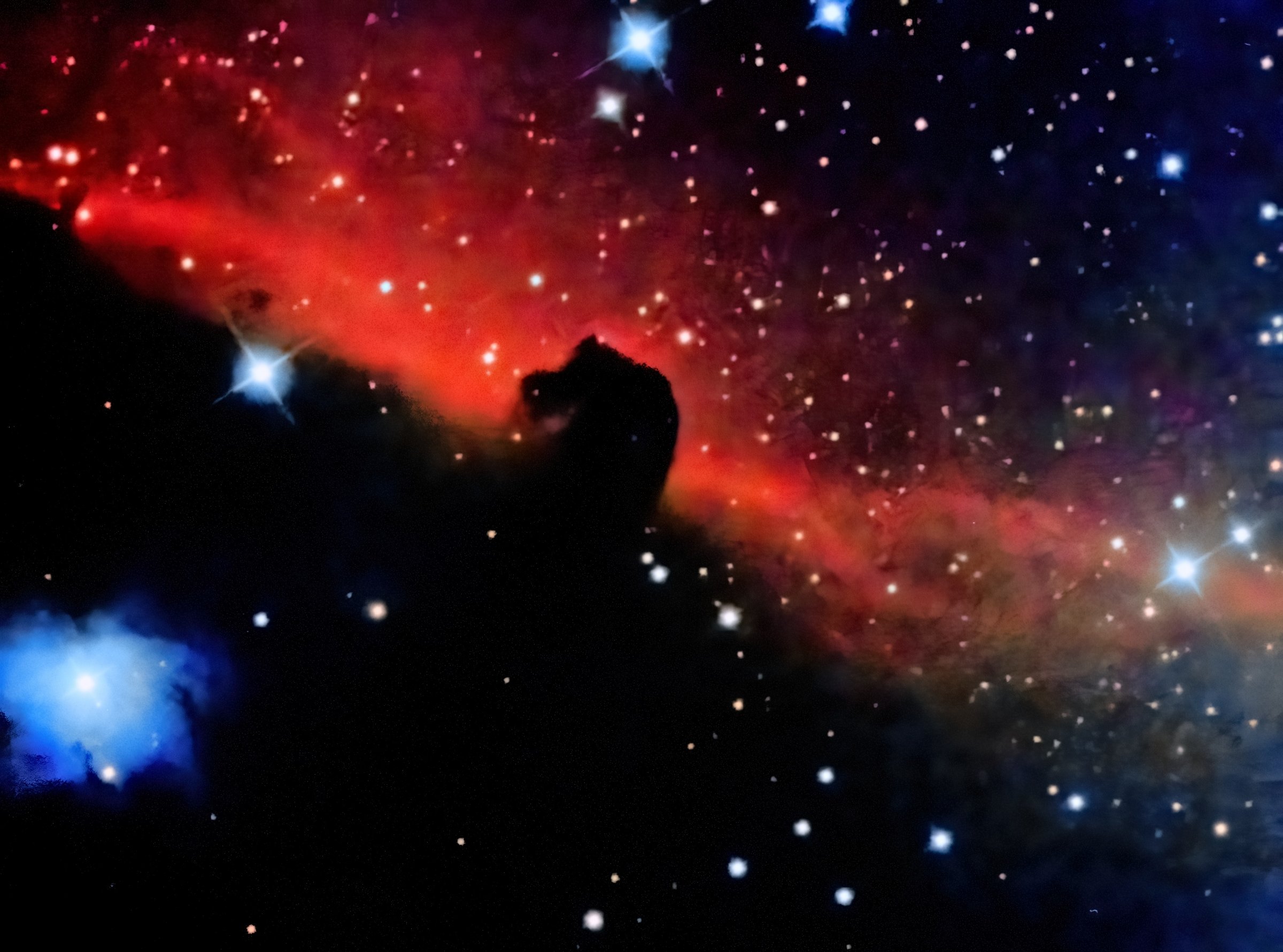 The Horsehead (Barnard 33) in Orion.
266×60s subs (4:25 hours) stacked with SharpCap 4.1 with darks and flats
Processed with GraXpert, Topaz Denoise, and Siril | Equipment: OTA: Apertura 6" RC Reflector (f/9), Camera: ZWO ASI183MC Pro, Mount EX02GT w/ PMC-8