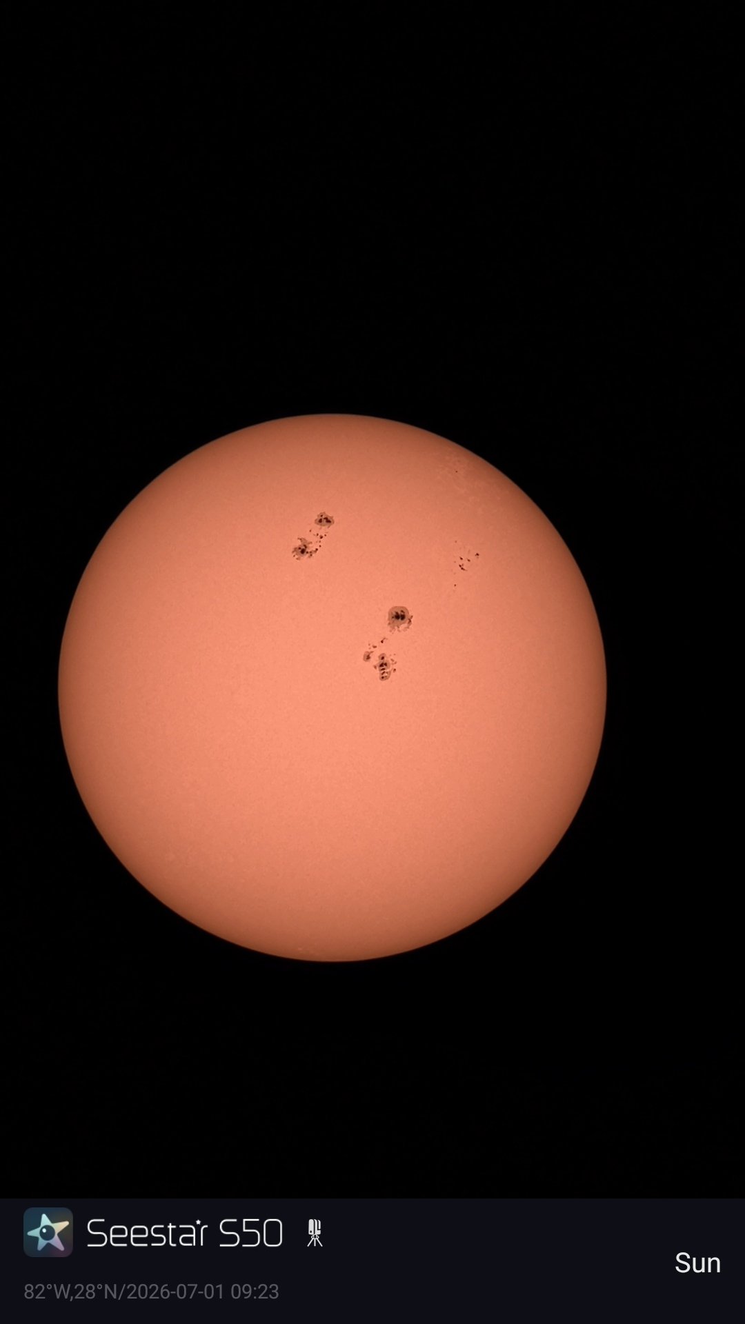 Equipment: Seestar S50 with K&F Concept ND Solar Filter
